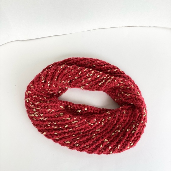Cowl Scarf Hooded Chunky Infinity Hand Crafted Red Gold Knit Winter Essential - Picture 8 of 16